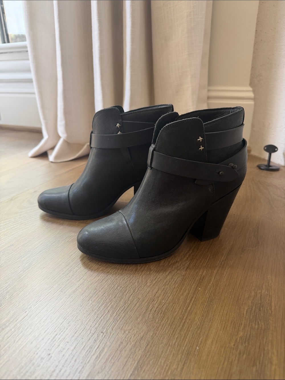 rag & bone Black Leather Strap Ankle Booties